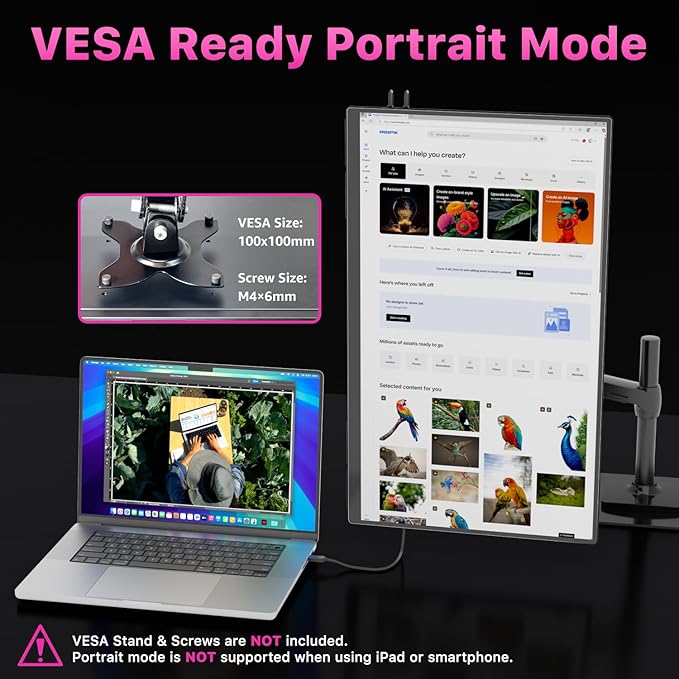 cocopar Portable Monitor IPS Travel Monitor with USB-C HDMI Portable Screen for Laptop MacBook Surface PC PS4/5 External Display with Kickstand VESA Mountable 23.8 Inch