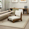ELEFOCUS Japanese Floor Chair with Back SupportLow-Back Meditation Floor Seat with Soft CushionPortable Timber Armless Tatami Chair(White Lambswool a)