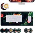 Mouse PadLarge Desk Mat Set 4in1 XL Mousepad + Keyboard Wrist Rest+Mouse Wrist Rest+Coaster with Ergonomic Desk Pad for Home Office Table Computer Cover -Tiger with Jungle Flowers