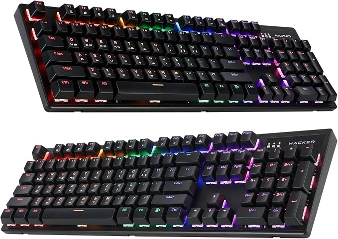 Abko Hacker K560 Moving Led Hotswap Gaming Mechanical Keyboard Rainbow Moving Led Viki Type Quick Swap Dual Injection [Korean-English Layout] (Brown Switch)