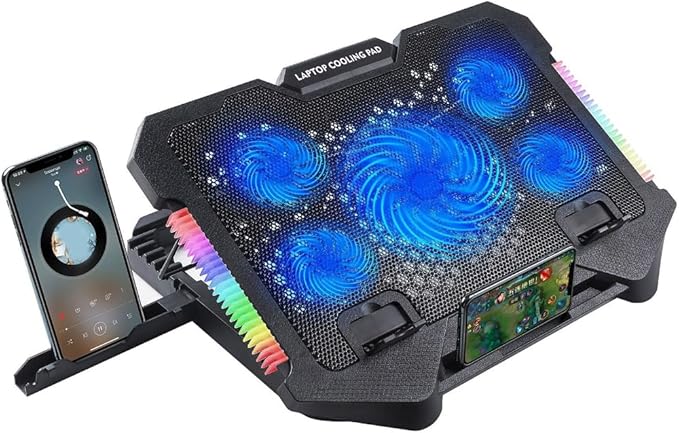 Laptop Cooling Pad Laptop Coolers for Notebook Gaming Fan Stable Stand Adjustable with 2 USB Port and Phone Holder