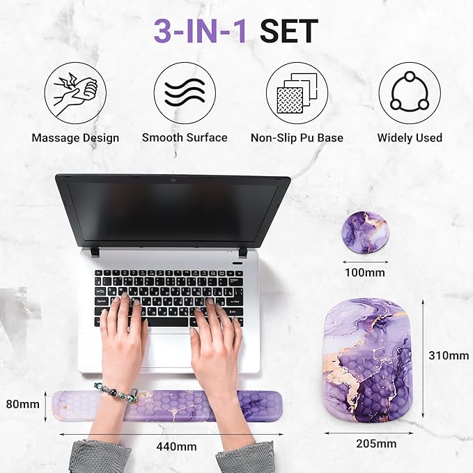 Mouse Pad with Wrist Rest 3 in1 Ergonomic Mouse Pad + Keyboard Wrist Rest +Coaster Mouse Pads with Wrist Support Massage Design for Home Office Laptop (Black)