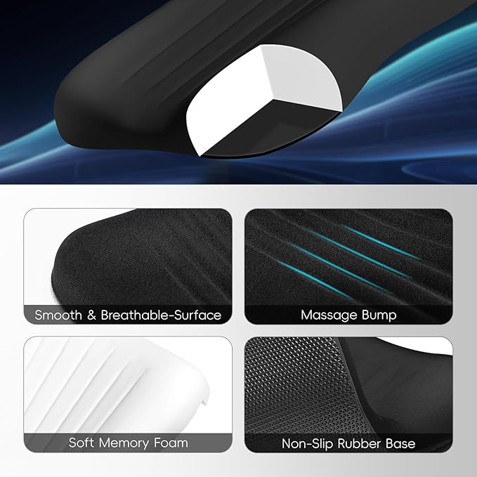 Ospelelf Mouse Pad with Wrist Rest Set Foam L-Shaped Desk Elbow Pad Ergonomic Desk Edge Cushion Anti-Slip Rubber Bottom Office Women Desk Accessories for Computer Laptop and Gaming Black