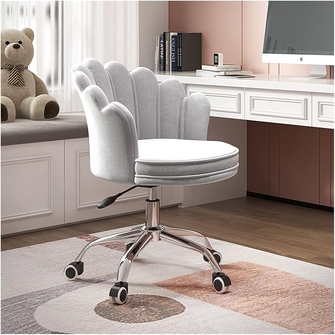 Adjustable Office Computer Chair with Armrest Office Chair Office Pink Study Home Game Chair Swivel Lift Bedroom Chair(Gray-Silver)