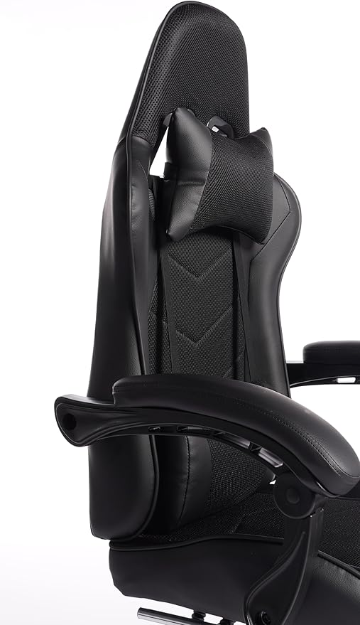 2026 Ergonomic Gaming Chair with Massage Lumbar Support &amp Footrest - Racing Style Office Chair for Esports Work from Home and Relaxation - Adjustable Recliner with Sync-Tilt Armrests (Black)