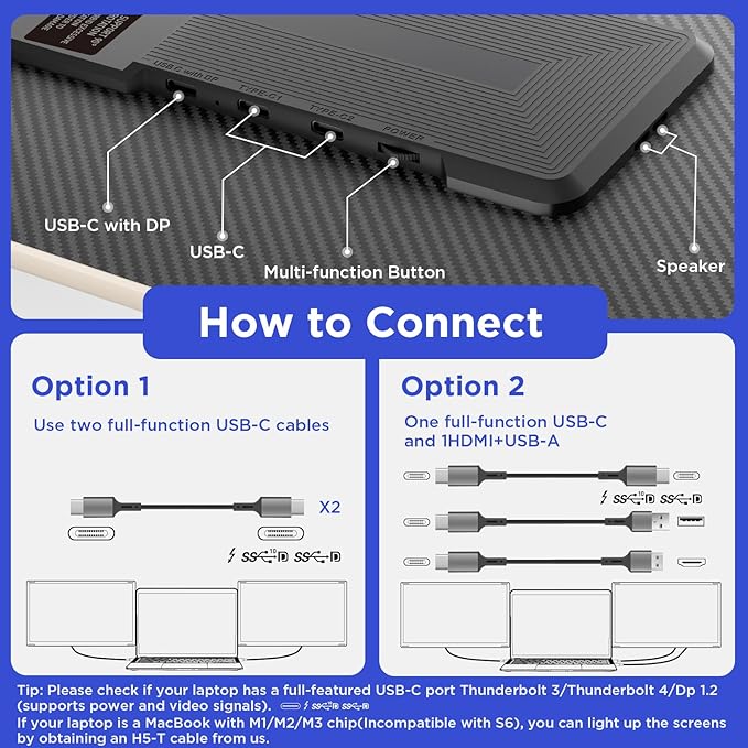Maxfree S6 Laptop Screen Extender 15.6'' 1080P FHD Monitor Extender 11 Display Modes Plug &amp Play Detachable Screen Triple Monitor for Laptop 13-17.3 Compatible with Mac/Windows/Android/Swit