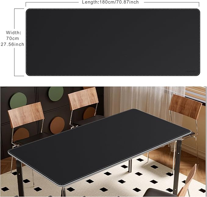 Mydours Super Size 71 x 28 Desk Mat PU Leather Heavy-Duty Office Blotter for Laptop Keyboard Gaming-Ready Extended Mouse Pad with Scratchproof &amp Spill-Resistant Features (Black)
