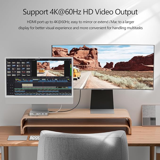 USB C Hub for iMac 24 inch M4/M3/M1 8-in-1 Dock with 4K HDMI4TB M.2 SSD Enclosure 10Gbps USB-A &amp C 3.2 SD/TFCompatible with Pink iMac Accessories