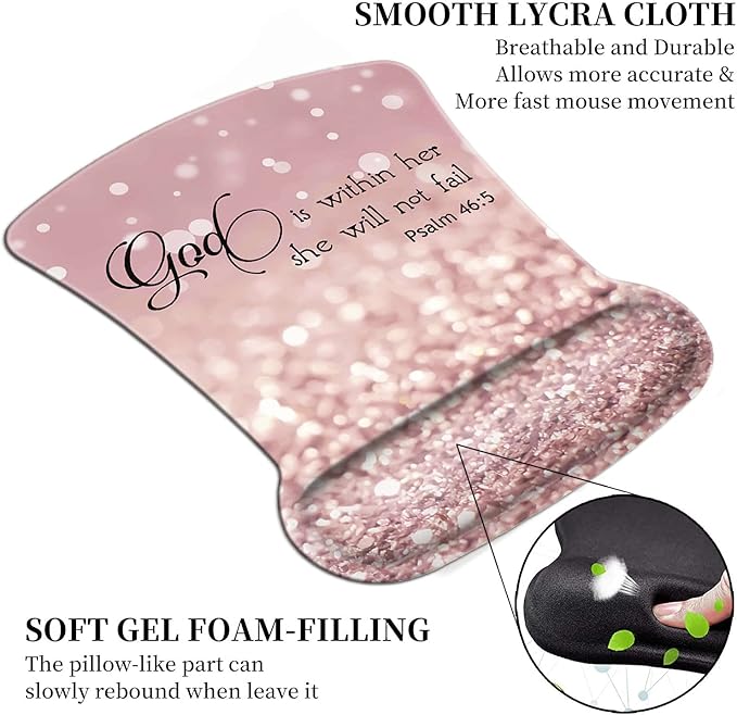 Ergonomic Mouse Pad Wrist Support Gel and Keyboard Wrist Rest Set Psalm 46:5 God is Within Her She Will Not Fall Design for Laptop Gaming and OfficeComfortable and Pain Relief + Coaster
