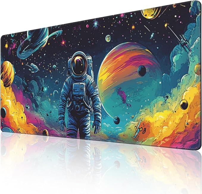 Extra Large Gaming Mouse Pad 48x24 Non-Slip Rubber Base Galaxy Astronaut Space Mouse Pad Waterproof Keyboard Mat with Stitched Edges for Work Game Office Desk