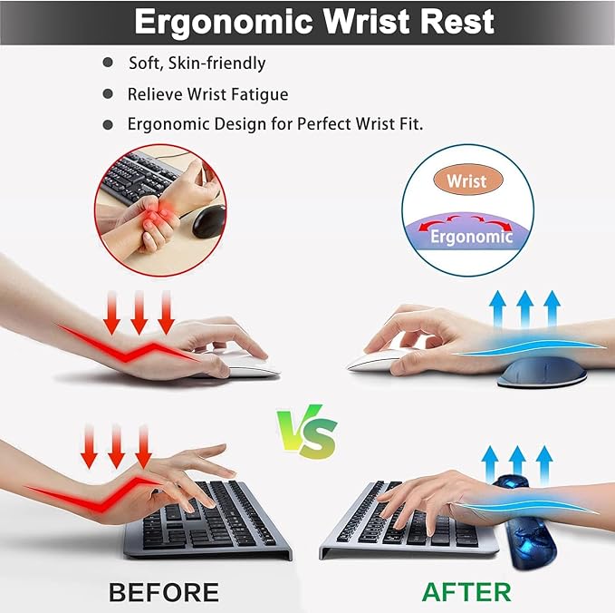 Large Mouse pad and Keyboard Support Set Ergonomic Memory Foam Keyboard Wrist Rest Extended Gaming Mouse Pad with Stitched Edges Blue Dragon XXL Desk Mat (31.5 X 11.8 in) for Home Office