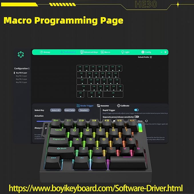HE30 Rapid Trigger Gaming KeyboardOne-Handed Magnetic Switch Hall Effect RGB HotSwap Custom Mechanical Keyboard Adjustable Actuation8kHz Polling Rate Mini Macro Gasket Keypad (White-Bear)