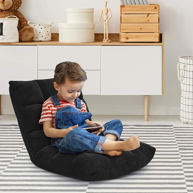 DORTALA Floor Gaming Chair with Back Support 14-Position Adjustable Banana Chair for Adults Foldable Floor Seats for Reading Gaming (Black)