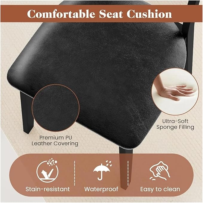 Adjustable Office Computer Chair with Armrest 1pcs Leather Upholstered Kitchen Dining Chairs with Breathable Mesh Cane Backrest and Rubber Wood Frame