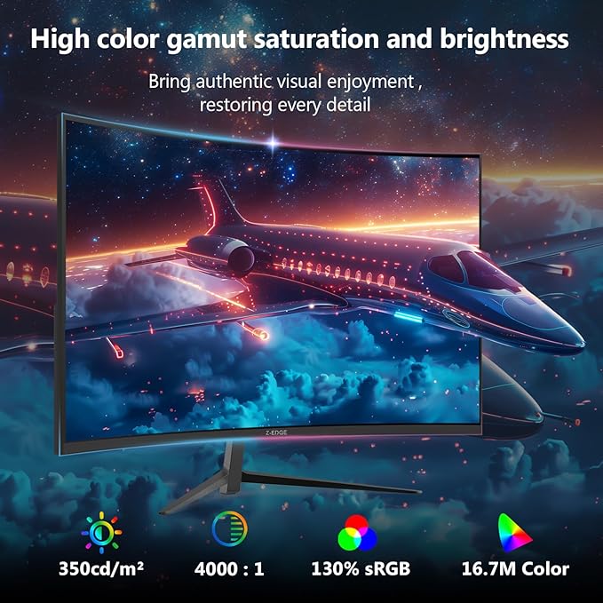 Z-Edge 27 inch Curved Gaming Monitor FHD 1080P 240Hz 280Hz Curved 1500R Computer Monitor Fast MPRT 1ms FreeSync Low Blue Light 350nits 16.7M Colors 4000:1 Contrast UG27P 2X DP and 2X HDMI