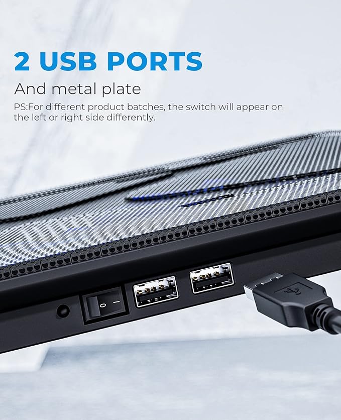 havit HV-F2056 15.6-17 Laptop Cooler Cooling Pad - Slim Portable USB Powered (3 Fans) Black/Blue