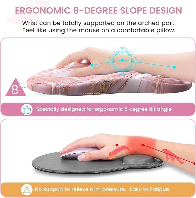 Pink Desk Mat Desk Mat for Mouse Computer Mats Rose Gold Mouse Pad and Keyboard Wrist Rest Memory Foam Wrist Rest for Mouse (Rose Gold Pink)