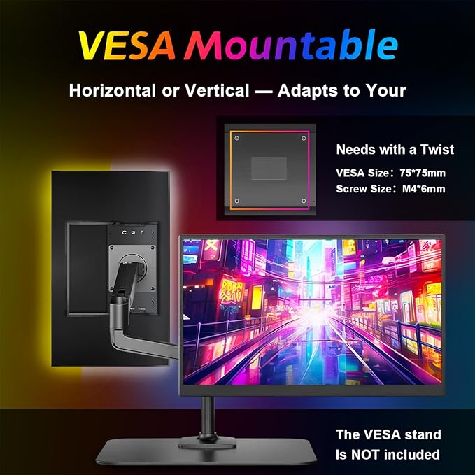 18.5 Portable Monitor 120Hz FHD 1080P USB-C HDMI Laptop Screen Extender Second Display for Laptop/PC/Mac/PS5/PS4/Switch Travel Monitor with Protective Sleeve VESA Mountable