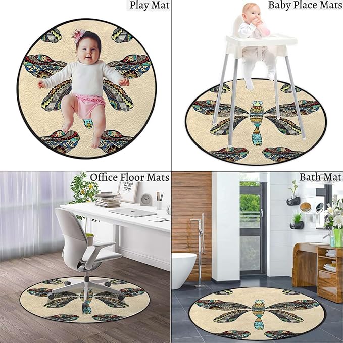 Animal Room Round Chair Mat for Carpeted Floor Anti-Slip Floor Protector Gaming Computer Chair Mat for Office Gaming Magical Nature Doodle StyleYellow Orange Diameter 35.5 in