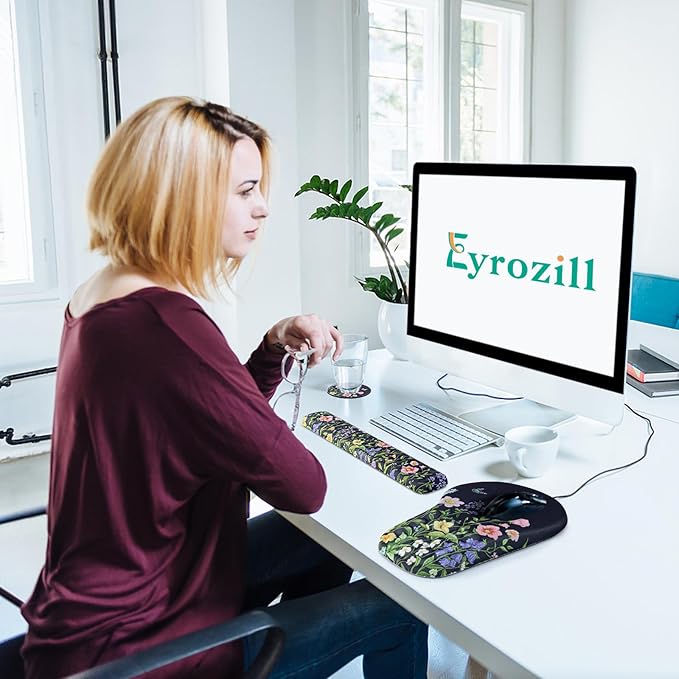 EYROZILL 3 in 1 Ergonomic Mousepad with Wrist Rest Gaming Keyboard Mouse Pad with Wrist Support Non-Slip Base Massage Design Pain Relief (Butterfly)