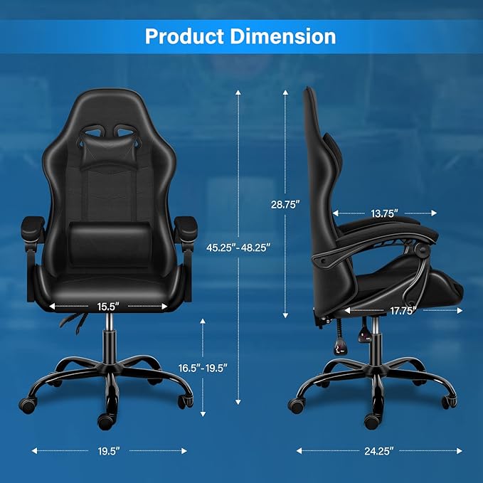 CYJZH Racing Video Backrest and Seat Height Recliner Gaming Office High Back Computer Ergonomic Adjustable Swivel Chair Without footrest Black blp123