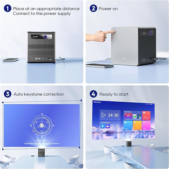 CZUR StarryHub Video Conferencing System 2200 ANSI Lumens Short Throw Projector + HD 1080P Conference Room Camera with Auto Framing + 6 AI-Driven Microphones + Conference Speakers