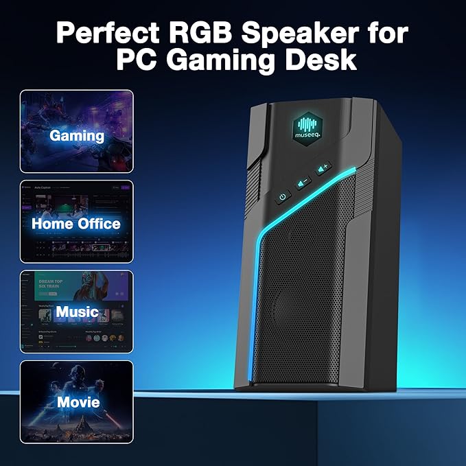 RGB Computer Speakers with Bluetooth 5.1 2.0 USB Powered Desktop Speakers with 21 RGB Light Modes Touch Control 3.5mm AUX Stereo Sound and Heavy Bass for PC Gaming and Office