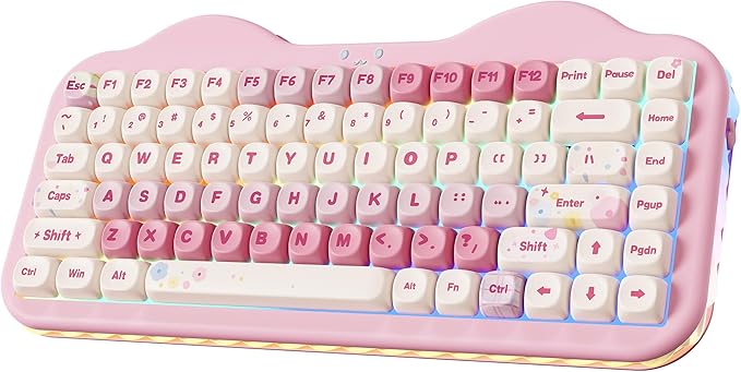 YUNZII C75 Wireless Mechanical Keyboard75% Layout Hot-Swappable NKROBT5.0/2.4G/USB-C ModeDye-Sub PBT MOA KeycapsRGB Gasket MountCute Cake Design for Mac/Win/Gaming (Pink Milk V2 Switch)