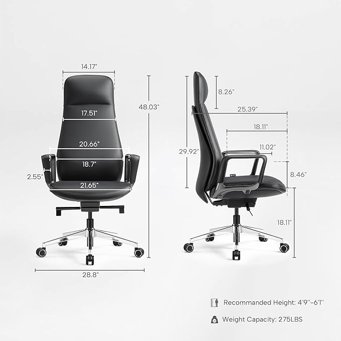 EUREKA ERGONOMIC Alto Leather Desk Chair Silicone Leather Office Chair with Wheels High Back Office Chair Executive Office Chair Comfy for Home &amp Office Black