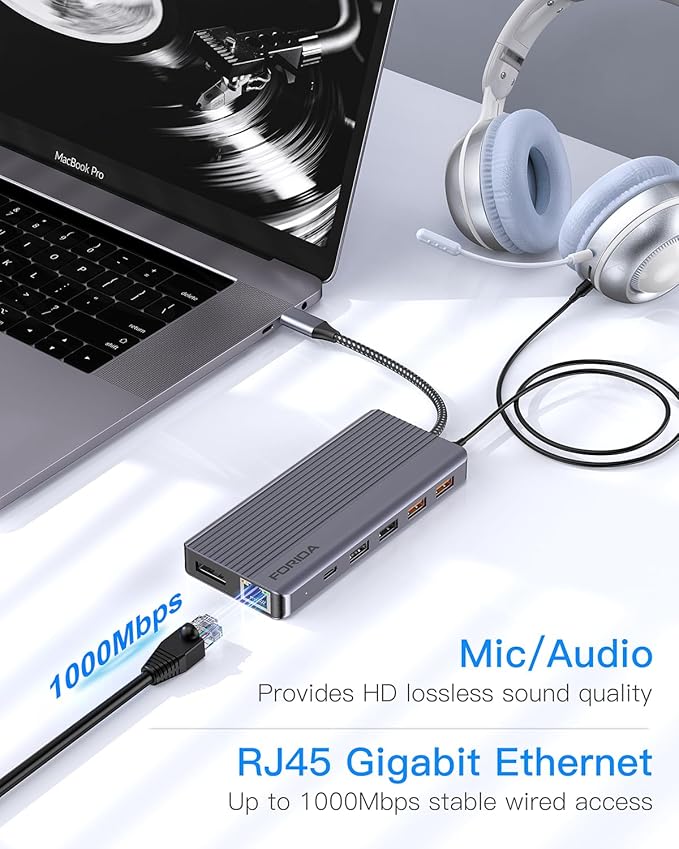 Docking Station Triple Monitors 13 in 1 USB C Dock with Dual 4k@60HZ HDMI DisplayPort100W PD 3 USB 3.2 Ports Ethernet SD TF Card Reader Audio USB C Data Port for MacBook/Dell/HP/Lenovo Laptop