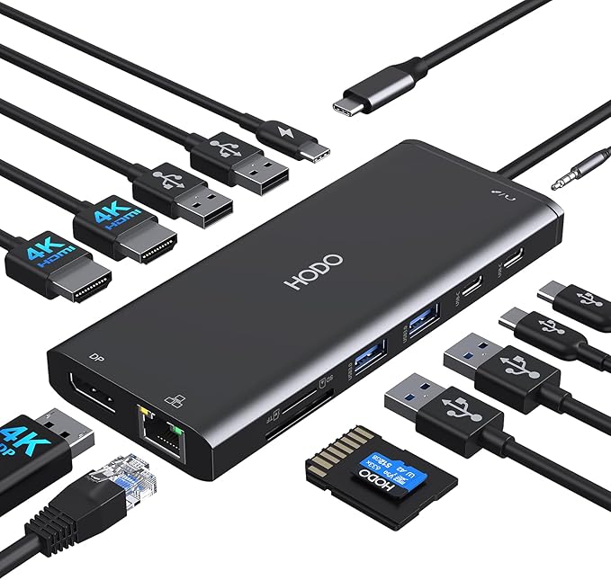 Dell HP USB C Docking Station - Dual/3 Monitor Triple Display 2X HDMI 4K DP Ethernet 6 USB PD SD/TF Audio Adapter 14 in 1 for Lenovo