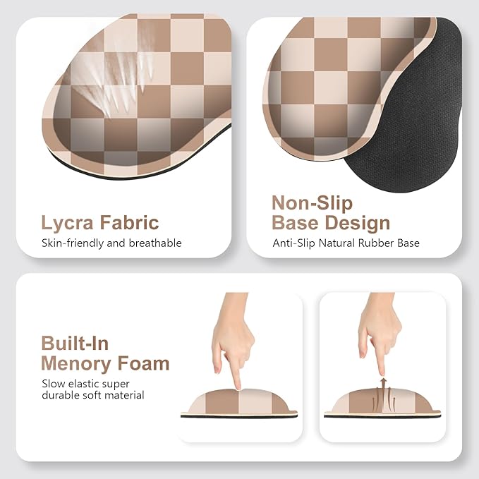 Beige Khaki Checkered Mouse Pad Set 4 in1 Large Gaming Ergonomics Keyboard Desk Mat with Memory Foam Wrist Rest Extended Game Mousepad Non-Slip Desk Pad Matt Easy Typing Pain Relief