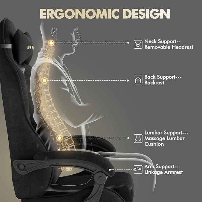 Huracan Velvet Fabric Racing Gaming Chair for Adults - Ergonomic Gamer Chair with Massage Lumbar Footrest &amp Spring Cushion | Home Office/Video Game Chair Black