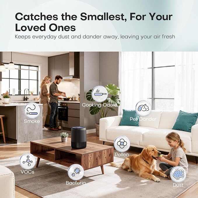 Air Purifiers for Office with H13 Quiet HEPA Filter Up to 1076 Ft² for Pet Family Pollen Smoke Compact Air Cleaner with 3 Speeds Timer Aroma Quiet 360°Intake for Home Bedroom Black