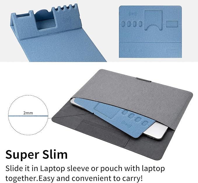 Mouse Pad with Phone Holder &amp Pen Holders Wireless Charging Desk Mat Mousepad Home Office Desk Pad with Ultra-Smooth Surface Non-Slip Base Waterproof Keyboard Pad Classic Blue Desk Mat