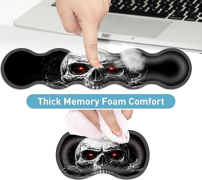 Keyboard Mouse Pad Set Extended Gaming Mouse Pad+Ergonomics Keyboard Wrist Rest Support Memory Foam Easy Typing Pain Relief 4Pcs XL Ultra Thick Desk MatRed Eyed Skull Dark