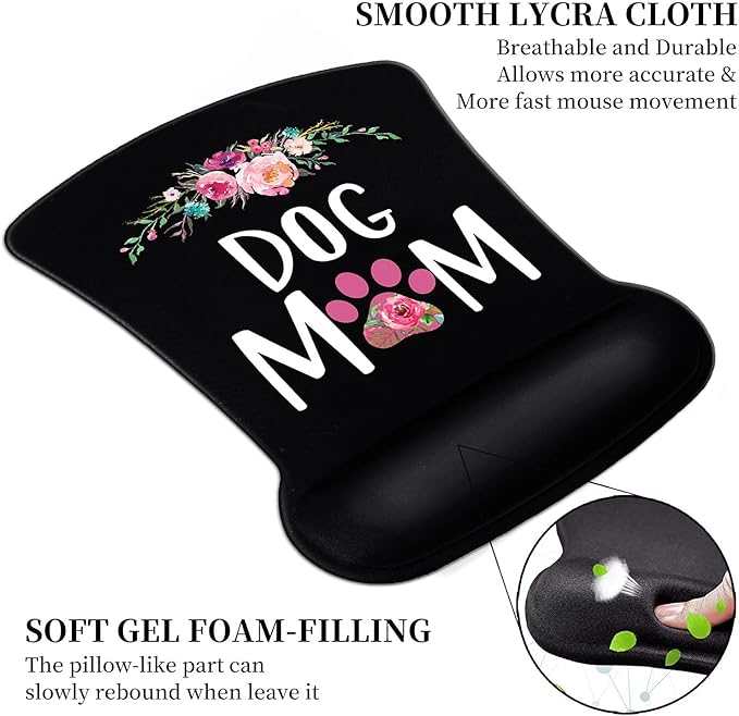 Ergonomic Mouse Pad Wrist Support Gel and Keyboard Wrist Rest Set Dog Mom Floral Design for Laptop Mac Gaming and Office Durable Comfortable and Pain Relief + Coaster