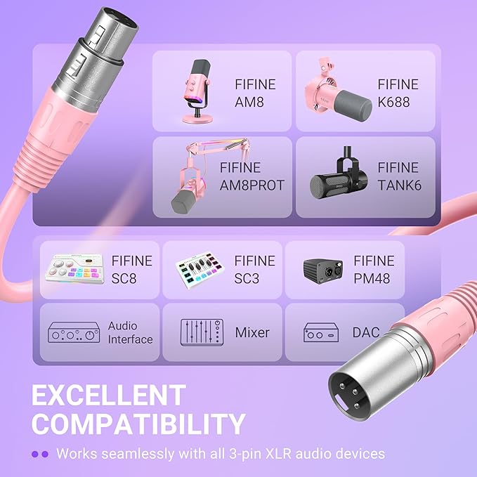 FIFINE Dynamic Microphone RGB Mic Arm &amp XLR Cable Set Studio Podcast Mic with Mute Adjustable Desk Mic Stand with 3/8-5/8 Adapter 5.9ft XLR Cable and for Streaming Recording-（K688P+BM38P+L9