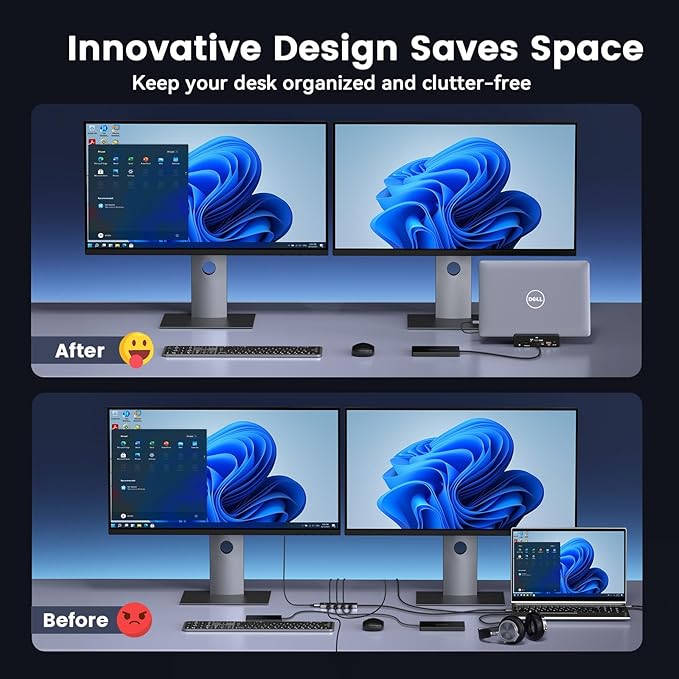 TobenONE 18-in-1 Triple 4K@60Hz Monitor Docking Station with 150W Power Supply USB C Laptop Docking Station Stand(Single 4K@144Hz) 2.5Gbps Ethernet 2 HDMI &amp DP 8 USB for Windows&ampChromeOS