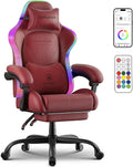 GTPLAYER Gaming Chair Computer Chair with RGB LED Lights High Back Ergonomic Chair for Adults with Footrest Reclining Office Chairs Linkage Armrest Wine Red