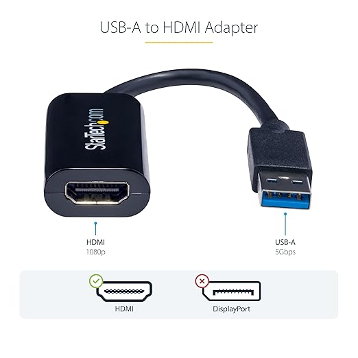 StarTech USB 3.0 to HDMI Adapter USB-A to HDMI Display Converter 1080P 60Hz Full HD Video Graphics Adapter Driver Required USB Monitor Extender for Windows PC (USB32HDES)