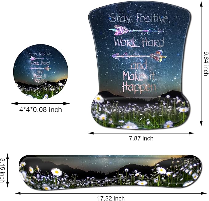 Ergonomic Mouse Pad Wrist SupportStarry Sky Mouse Pads with Non-Slip PU Base for Home Office Working StudyingMemory Foam Keyboard Wrist Rest Easy TypingStay Positive Work Hard Inspirational Quotes