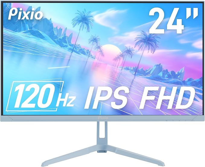 Pixio PX246 Wave Blue 24 inch 120Hz Refresh Rate FHD 1080p Resolution IPS Panel 4ms GTG Response Time Gaming Monitor and PS1S Wave Blue Single Monitor Arm