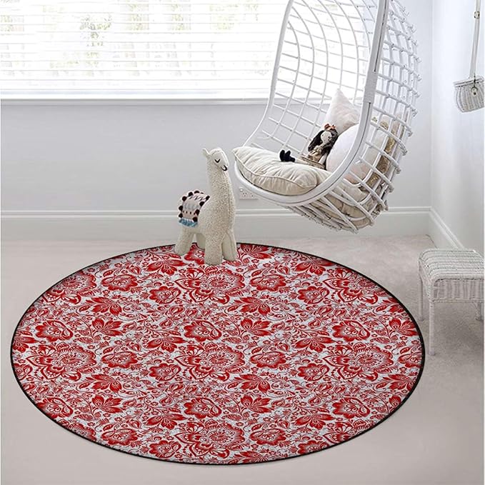 Vermilion White Round mat Office Chair Mat Hardwood Floor mat Round Chair Cushion for Office and Home Decoration Chair Cushion Classic Silhouette Forest Springtime Diameter 55 in