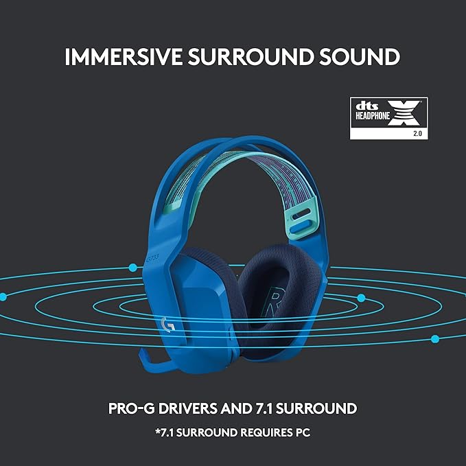 Logitech G733 Lightspeed Wireless Gaming Headset with Suspension Headband LIGHTSYNC RGB Blue VO!CE mic Technology and PRO-G Audio Drivers - Blue