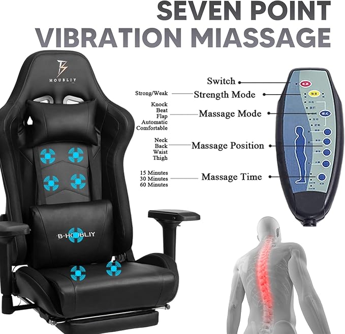 Gaming Chair Office Chair with Speakers and RGB Lights Swivel Racing Style Computer Chair with Massage Lumbar Support Headrest Armrest Retractable Footrest Video Gaming ChairRed