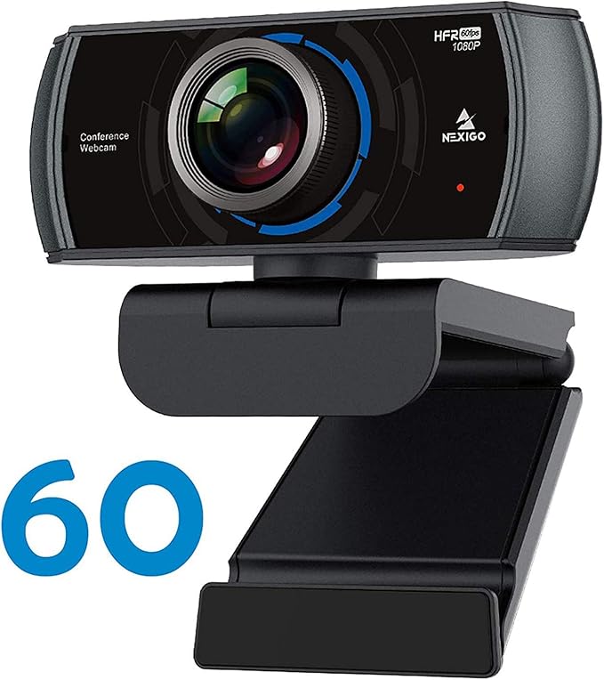 NexiGo N980P 1080P 60FPS Webcam with Microphone HD USB Computer Camera Built-in Dual Noise Reduction Mics 120 Degrees Wide-Angle for Zoom/Skype/FaceTime/Teams PC Mac Desktop (Renewed)