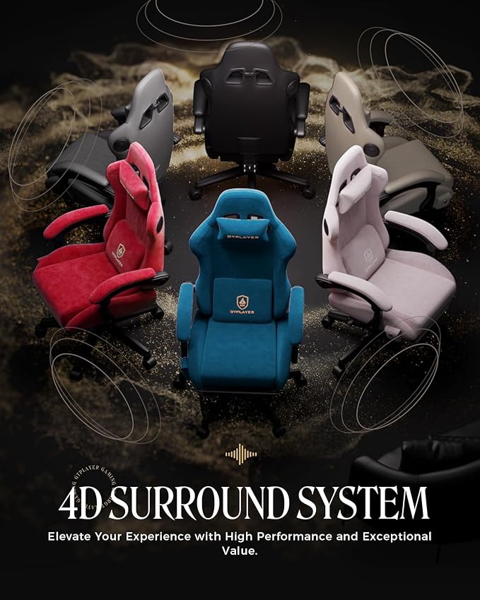GTPLAYER Gaming Chair with Speakers Video Game Chairs with Footrest PC Gamer Chairs for Adults - Padded High Back Ergonomic Reclining Silla Gamer Linkage Armrest Ace Pro Blue (Velvet)