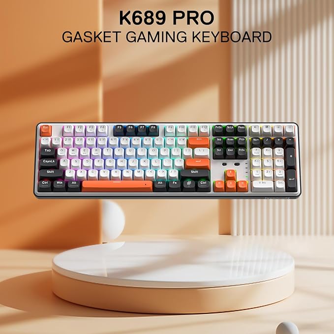 Redragon K689 PRO Wireless Gasket RGB Gaming Keyboard 108 Keys Mechanical Keyboard w/Extra 4 Hotkeys Upgraded Hot-swappable Socket 3-Layer Noise Dampening Round PBT Keycaps Custom Linear Switch