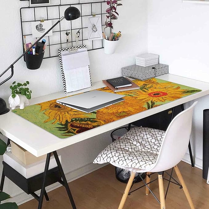 ALAZA Sunflower Print Van Gogh Large Gaming Mouse Pad Big Mousepad Mice Keyboard Mat with Non-Slip Rubber Base for Computer Laptop Home &amp Office 35.4 X 15.7 inch